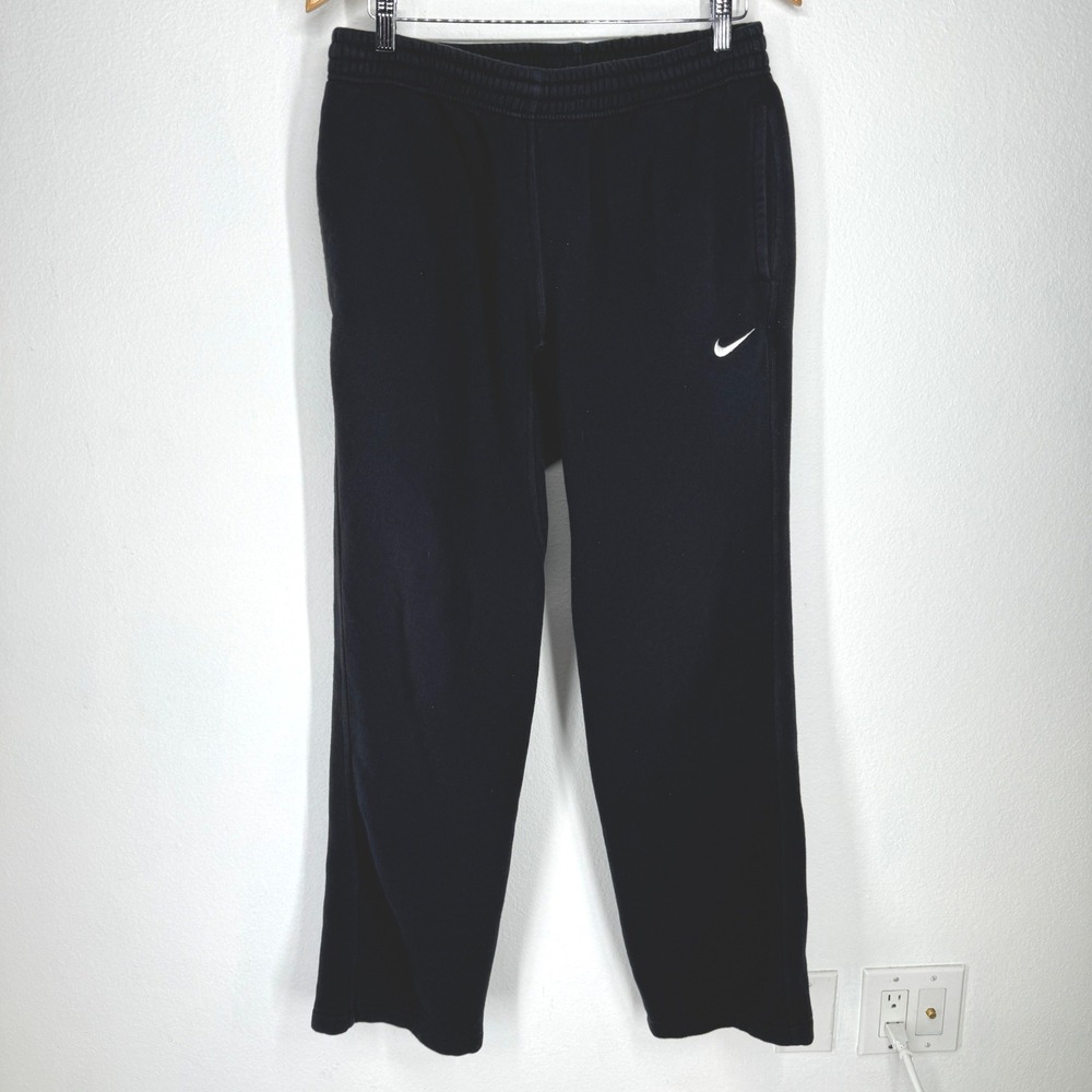 Nike Mens Club Fleece Sweatpants Black Straight Leg Swoosh Logo Size M Workout